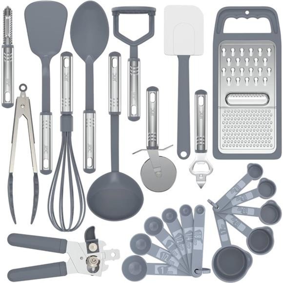 Utensils Set -23Pieces Nylon and Stainless Steel Grey Kitchen Utensils-Non-Stick - Picture 1 of 6